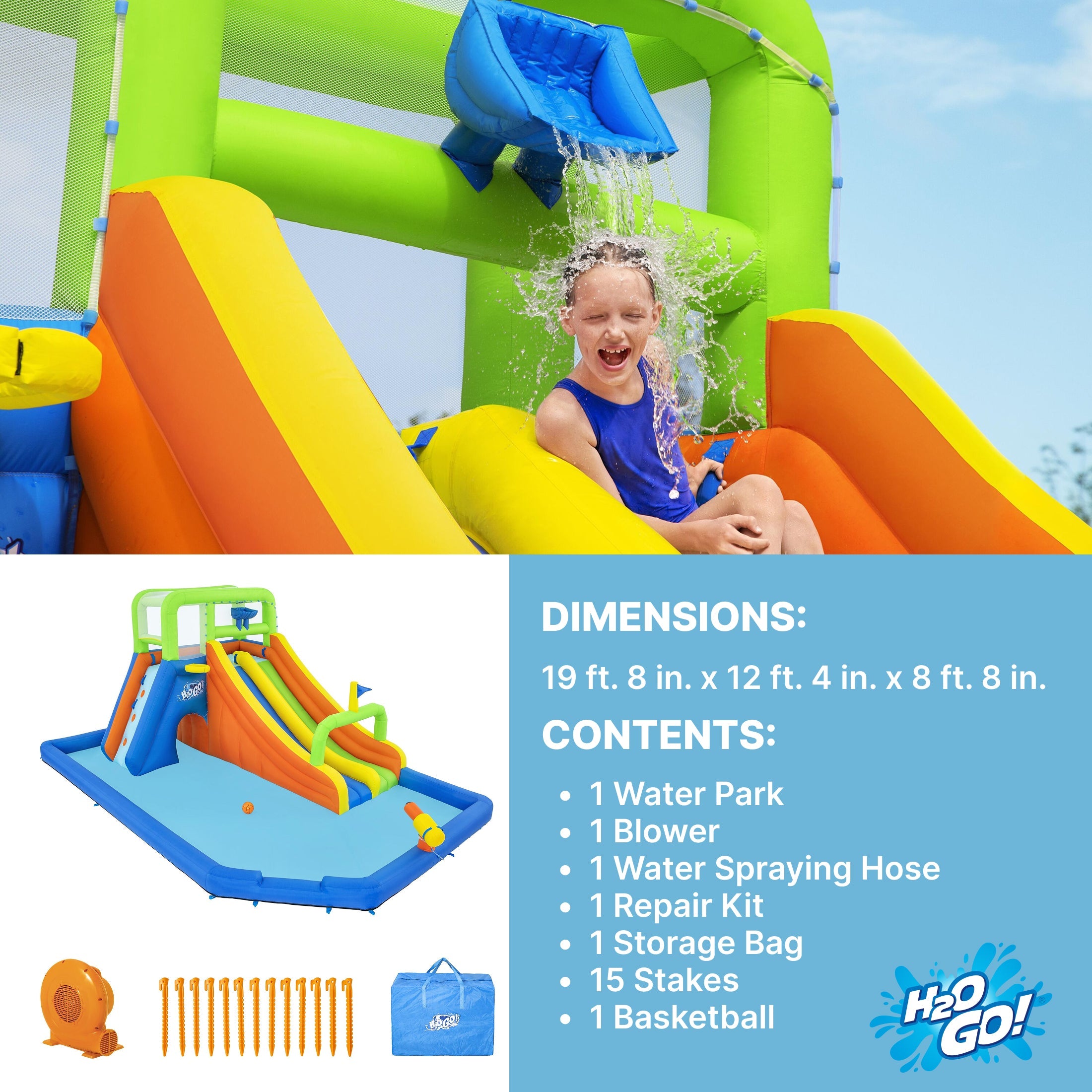 H2OGO! Wild Tide Kids Inflatable Water Park 19' 8”